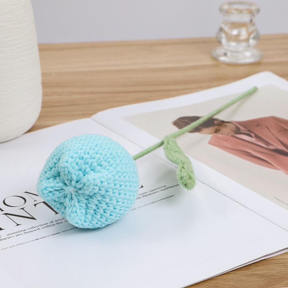 6 шт. вязаные крючком тюльпаны ручной работы вязаные цветы искусственные плетеные поддельные цветы со стеблями для украшения столов на День святого Валентина дома, свадьбы, вечеринки, офиса