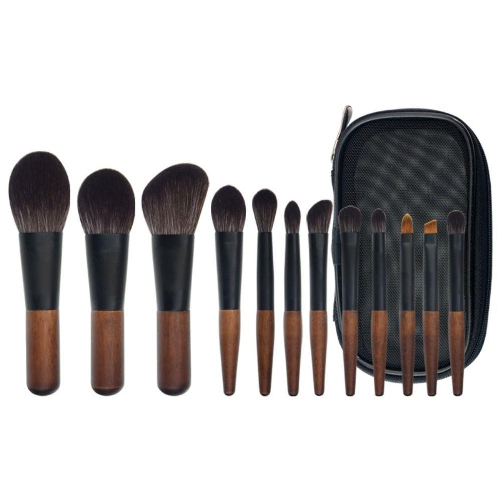 12Pcs Compact Mini Makeup Brush Set Wood Handle Concealer Brush Set Lip Liner Brush Set Travel