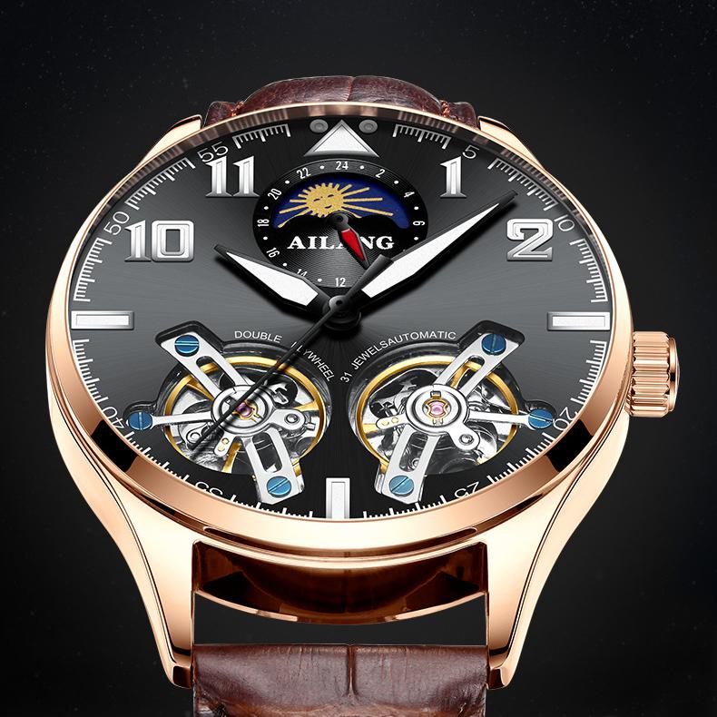 AILANG Мужские часы Новые тенденции Полые Ellow Boil Механические часы Мужские полностью автоматические часы