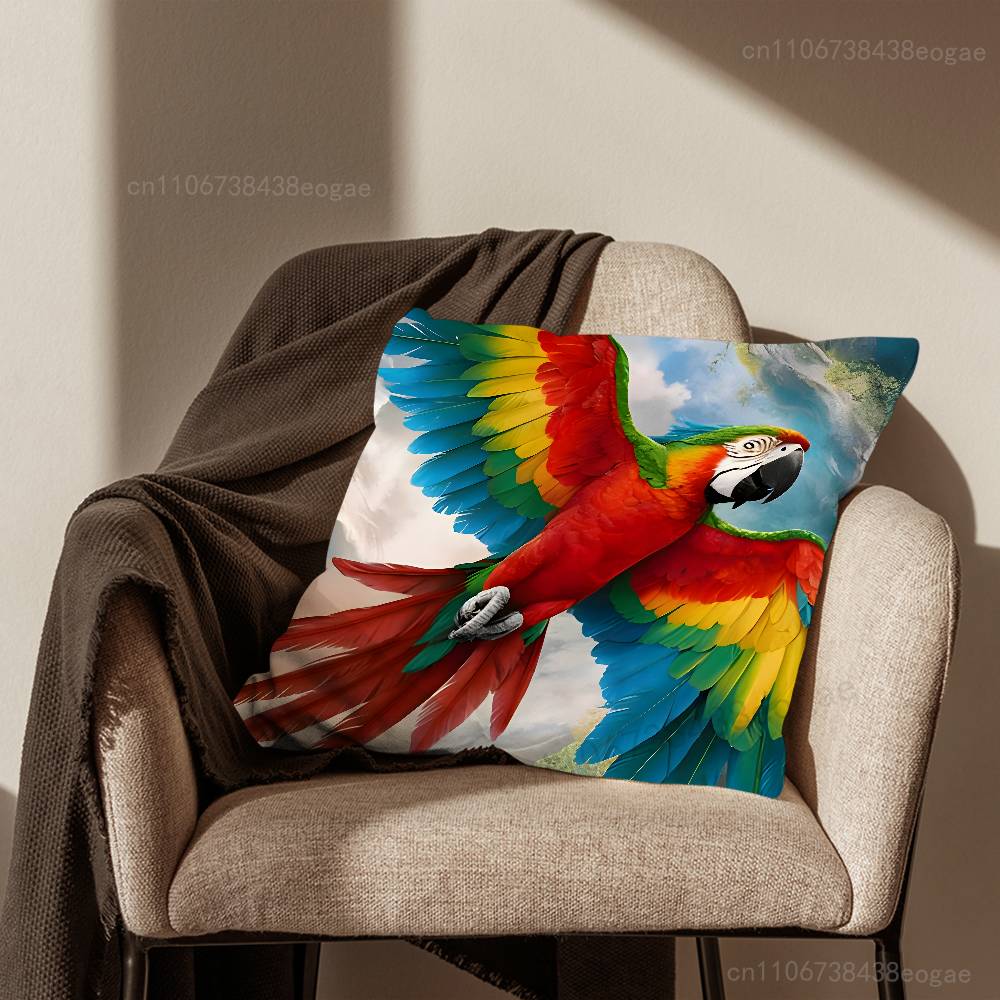 Арт Птица Попугай Наволочка Для Гостиной Подушка На Диван Подходит Для Украшения Дома Спальни И Защиты