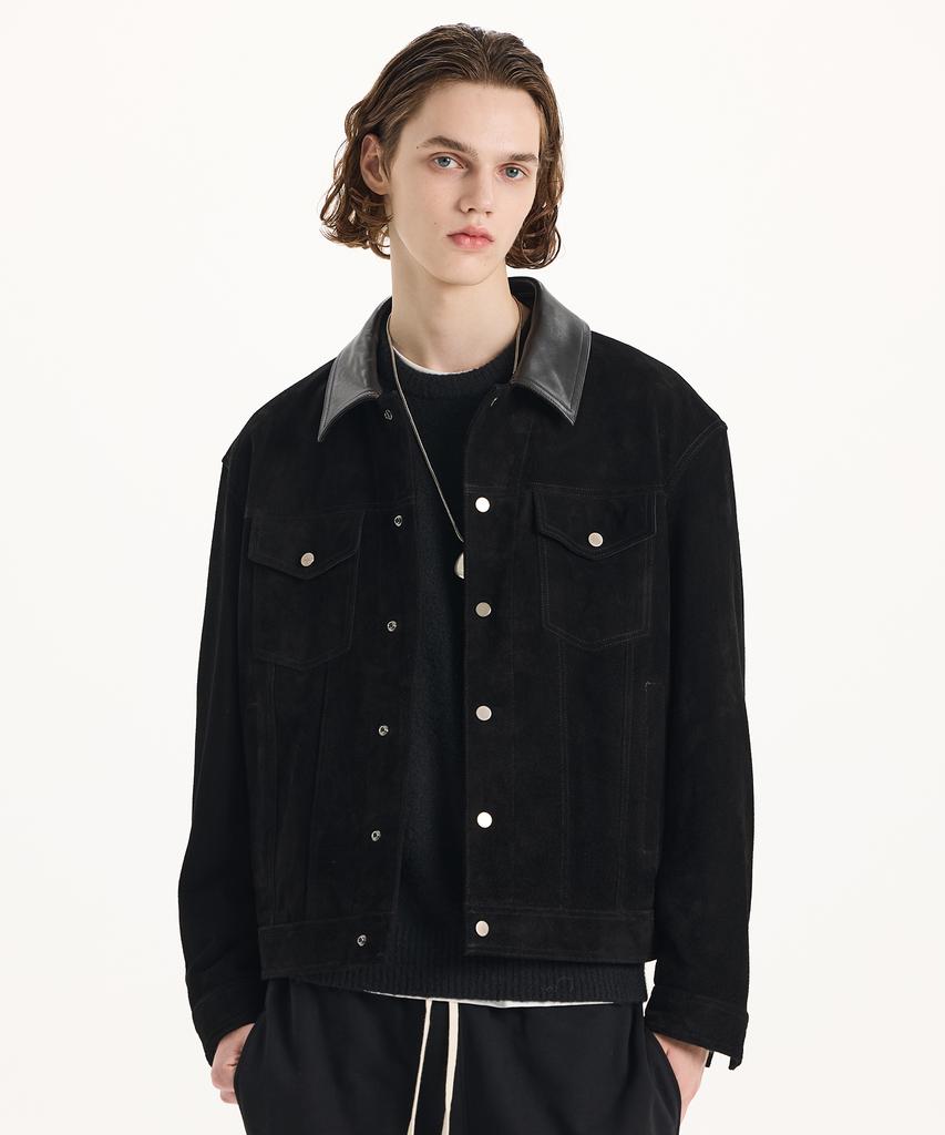 Connect Kinloch [Real Leather] Suede Trucker Jacket With Horsehide Accents [Black]