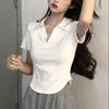 Women's Slim-Fit Irregular Polo Collar Summer T-Shirt - Korean College Style