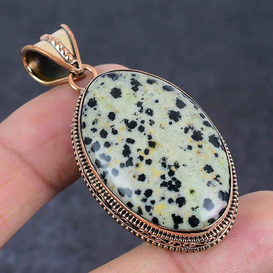 Далматиновая яшма Этнический стиль Медный кулон 2,25" T4B55