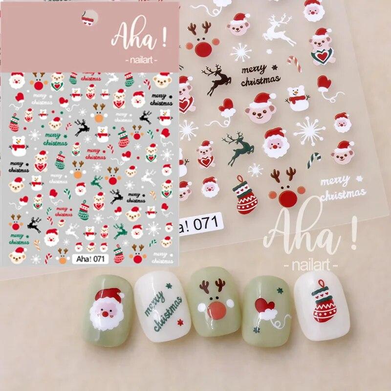 Рождественская наклейка для ногтей, зимняя снежинка, мультяшная Санта-Птица, новогоднее украшение для дизайна ногтей для детей и женщин