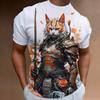 New Retro Men's T-Shirt 3d Samurai Cat Print Short Sleeve T-Shirt For Men Fashion Oversized Man Clothes Quick Dry Tees Tops