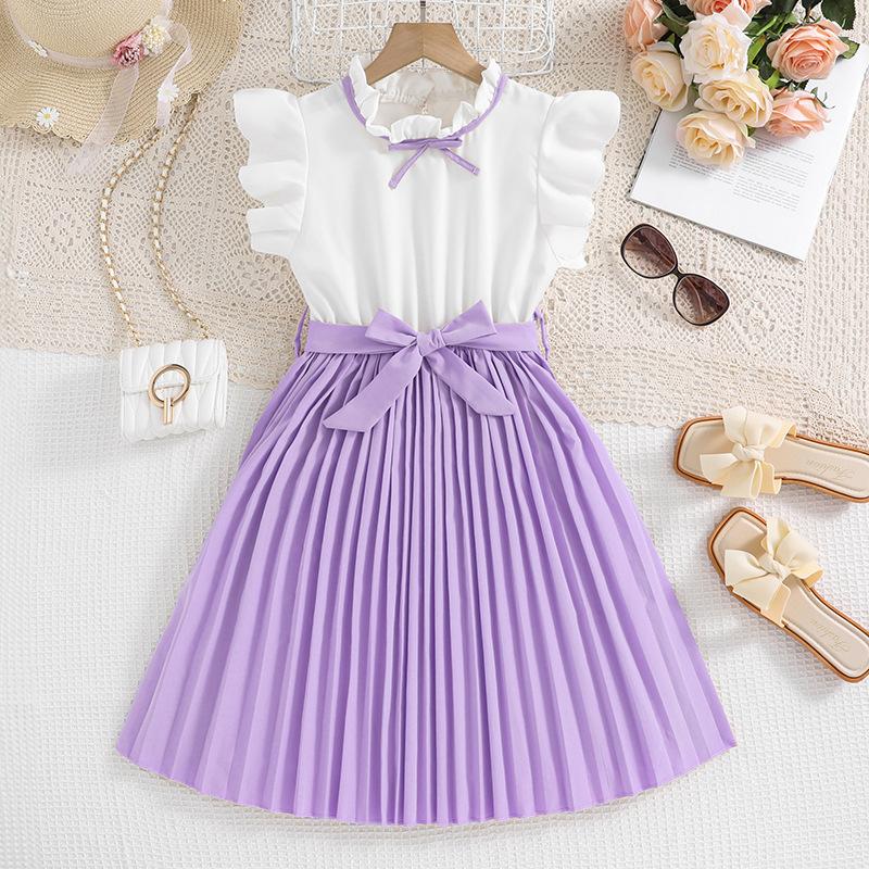 Girl's Skirt Spring  Summer Children's Dress  Fly Sleeve Colour Blocking Children's Princess Dress Girl's Dresses