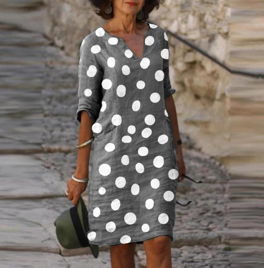 Женское летнее удобное повседневное платье с v-образным вырезом и коротким рукавом в стиле ретро