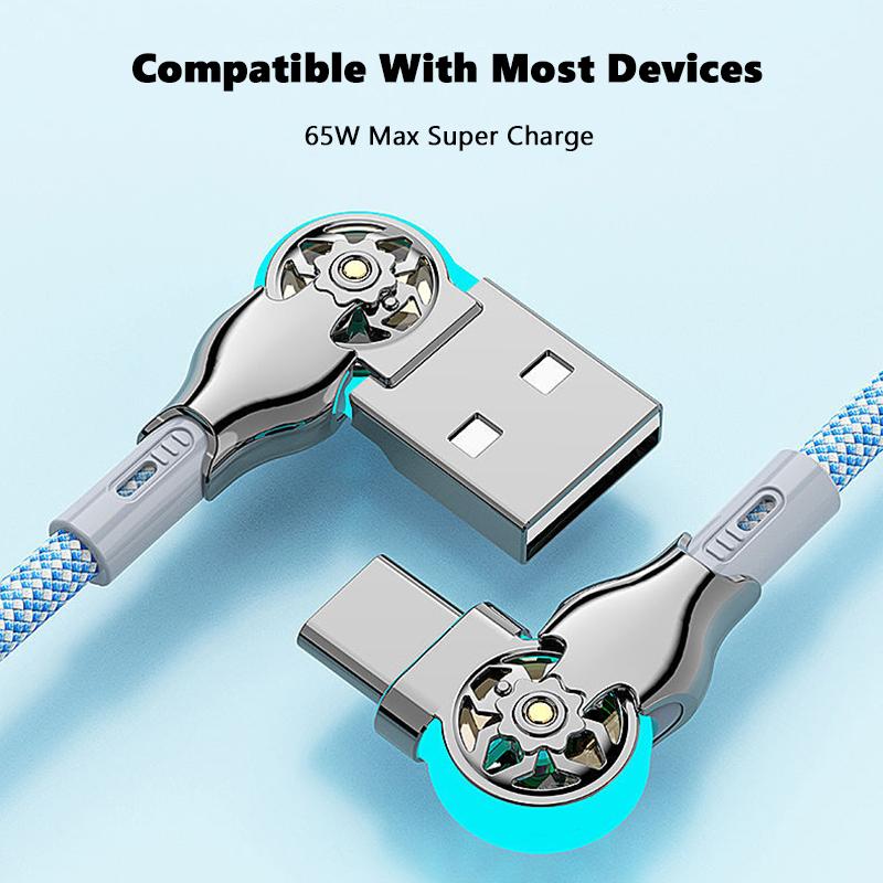 VAORLO Вращение на 180°, зарядный кабель Type-C, Super Chager, USB к Type-C, вращение с двумя портами для Xiaomi Huawei, нейлоновая линия Super Charge