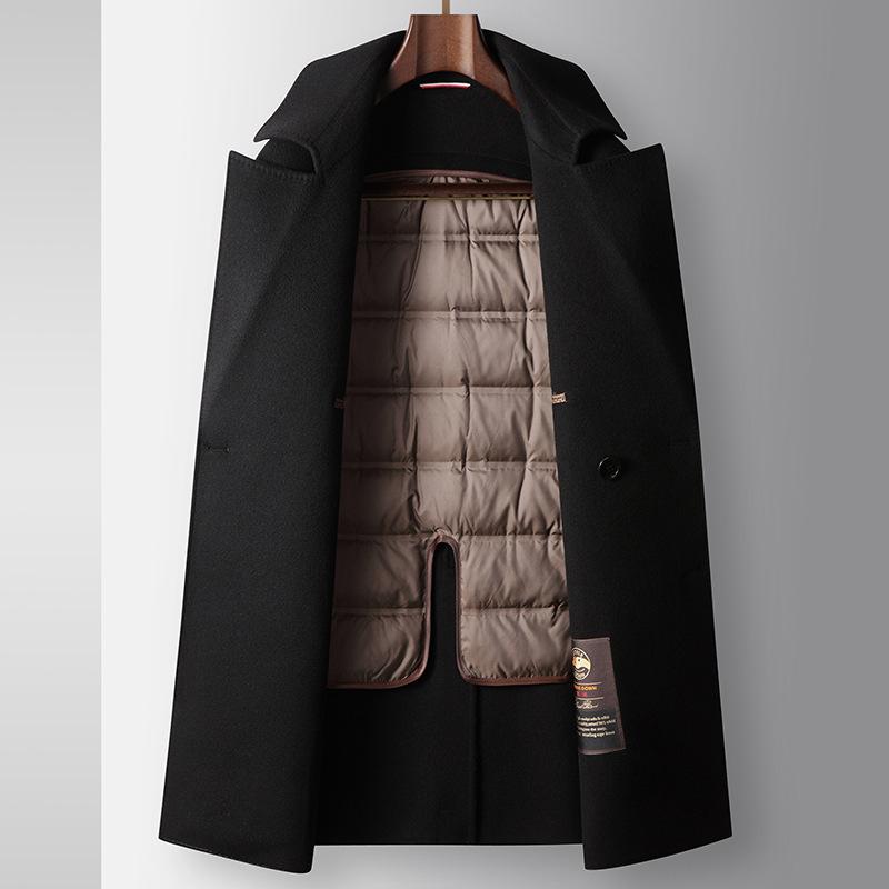 Wool Men's Woolen Coat Autumn and Winter Double-breasted Youth Business Take-off Goose Down Liner Trench Coat Tide