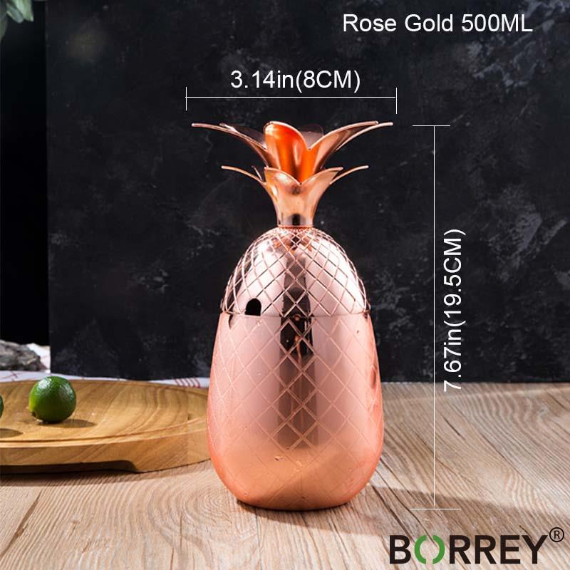 BORREY 500 мл чашка с ананасом Московский мул, медные кружки, кружка для кофе из нержавеющей стали, барная чашка для коктейля, чашка для горячей и холодной воды, металлическая пивная кружка