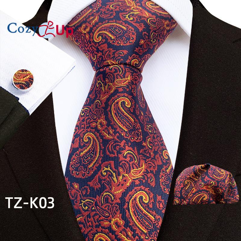 Cozy Up Набор из трех предметов, модный деловой мужской галстук с узором пейсли, включает в себя галстук, запонки, носовой платок