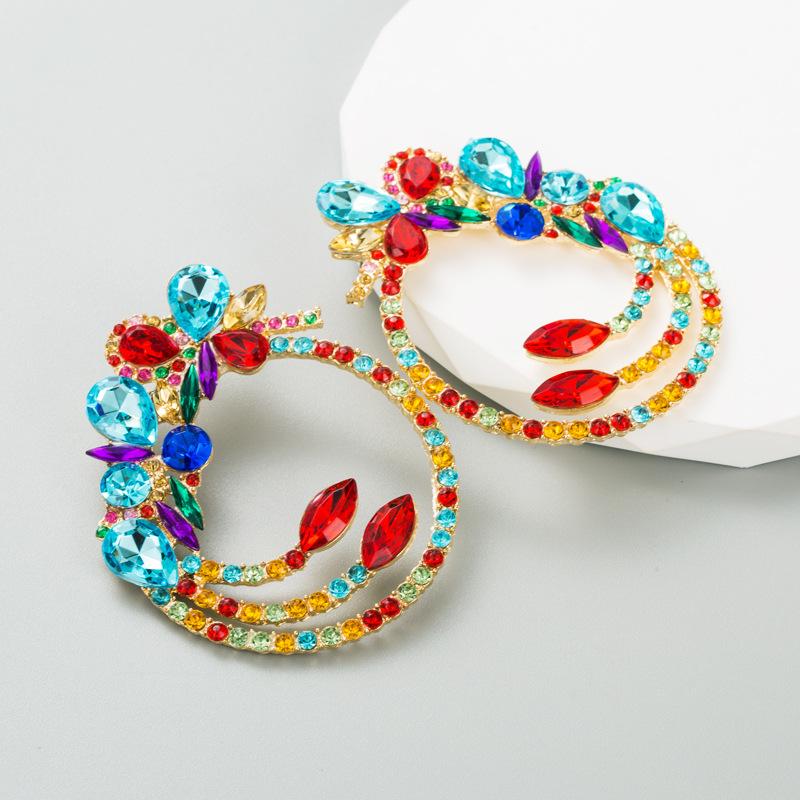 Женские серьги из геометрического сплава с гальваническим покрытием, цветные стразы, персонализированные серьги-гвоздики с преувеличенным темпераментом