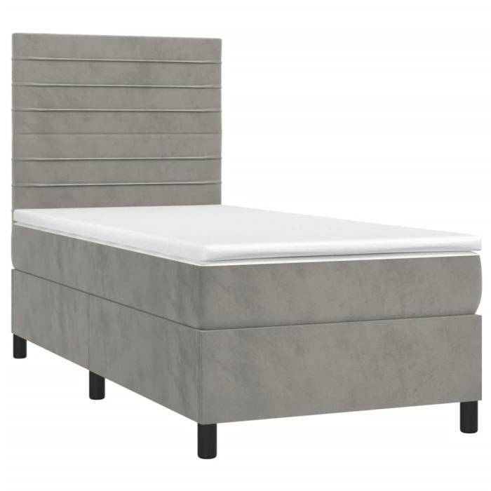 3143061 vidaXL Divan Bed and Mattress Light Grey 90x200 Cm Velvet