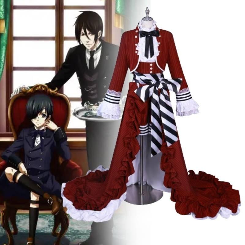 Высококачественный наряд Сиэля из «Темного дворецкого» с красной чайной чашкой, с аксессуарами и париком, размеры XS-XXXL