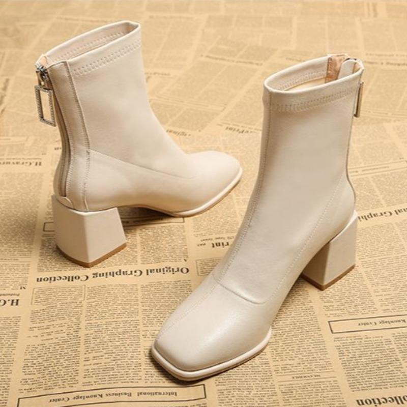 Модные ботильоны для женщин, кожаные женские короткие туфли, белые, элегантные, на среднем каблуке, ботинки Chelsea, меховая обувь Y2k по акции Pu