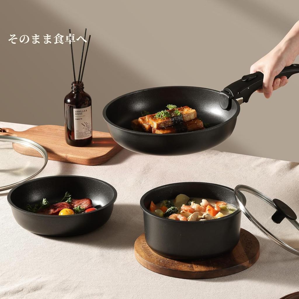 Сковорода и кастрюля CAROTE Индукционная Газовая Без ПФОК и других вредных веществ Профессиональный Титан Съемная Улучшенная Компактная Идеально подходит для одиноких Новая Легкая