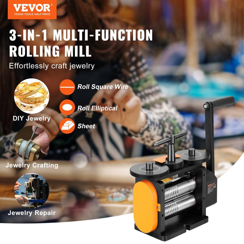 VEVOR Rolling Mill, 2.24"/57 mm Jewelry Rolling Mill Machine, 1: 2 Gear Ratio, 3-in-1 Multi-function Rolling Mill