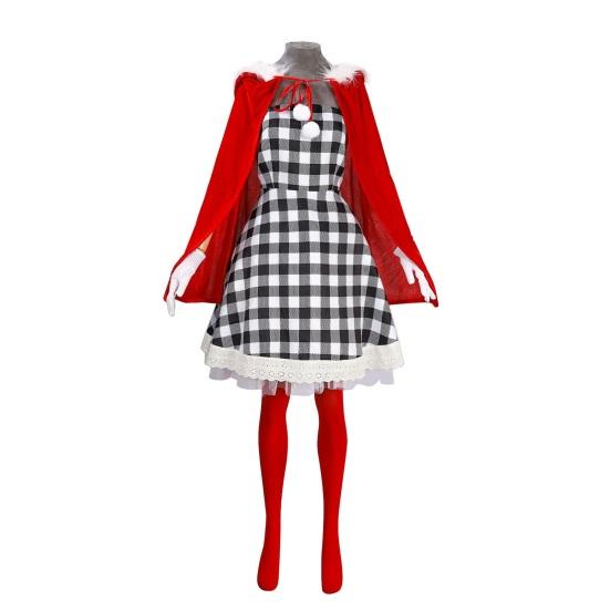 Рождественский костюм для женщин девочек клетчатое платье с красной бархатной накидкой чулки перчатки набор костюм рождественского эльфа для косплея