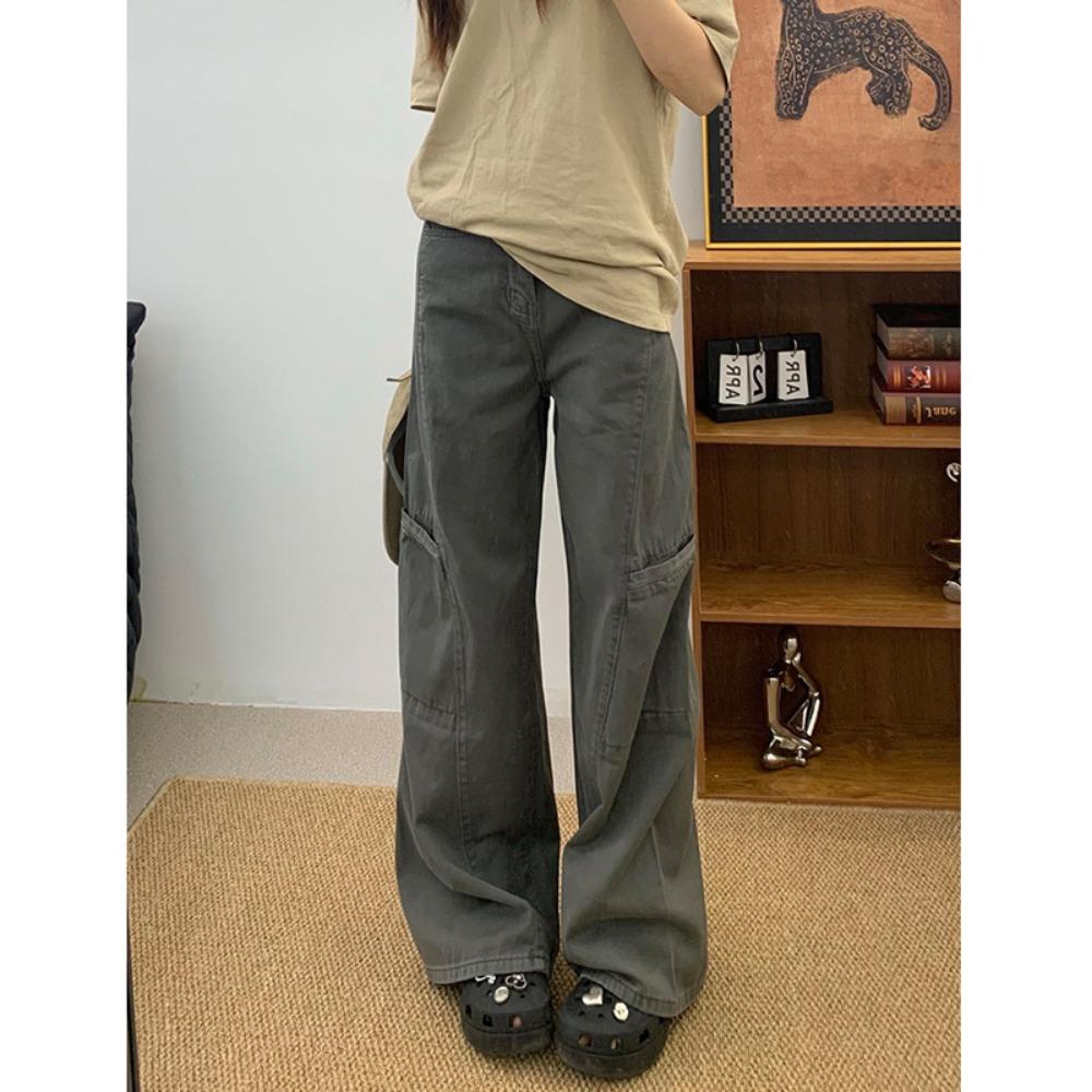 Джинсовый комбинезон с широкими штанинами женский весенне-осенний новый с высокой талией свободный и стройнящий универсальный повседневный прямой