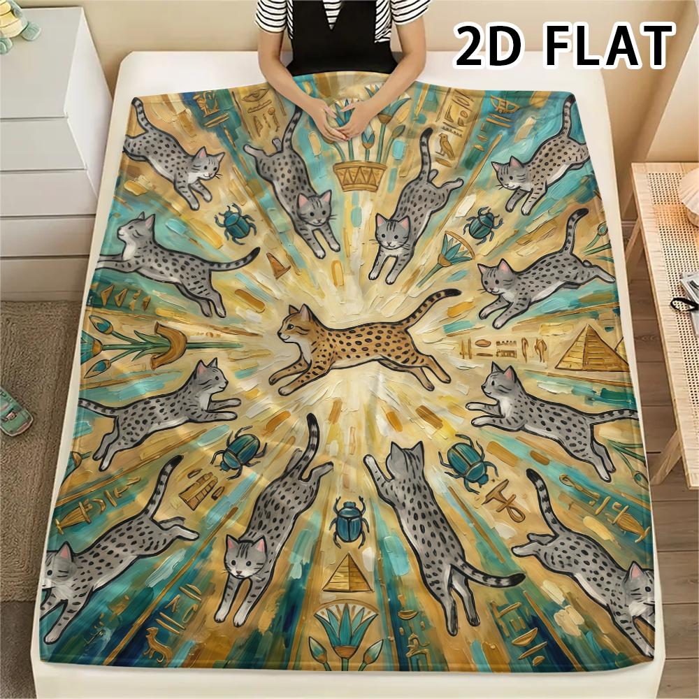 1Pc Vibrant Mandala Cats Print Flannel Blanket,High quality Comfortable for All Seasons,Home Decor,Warmth and Comfort,Perfect for Christmas Gifts