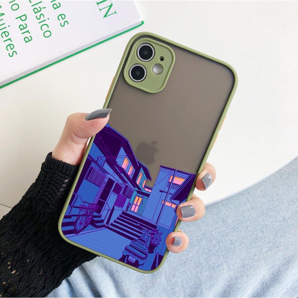 Матовый чехол для iPhone 11 12 13 14 Pm Pro Max XR X 8 7 Plus Pro XS Mini Skin Feeling Cover Япония Аниме Ручная роспись Домашний пейзаж