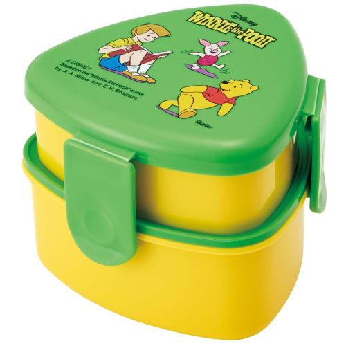 Skater Antibacterial Triangular Rice Ball Lunch Box Two Tiers 500ml Rice Ball Case Microwave Safe Cute Children Disney Winnie the Pooh Retro Pooh ONWT