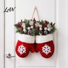 Holiday Front Door Decor Christmas Mitten/Stocking Wreath, Decorative Artificial Wreath with Berries Pine Cones, Cone Berry Branches, Hanging