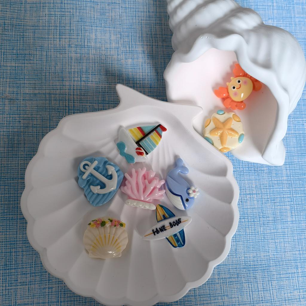 Cute Resin Mini Sailing Boats Marine Animal Series Flat Back Deco Parts Embellishments For Hair Bows Accessories
