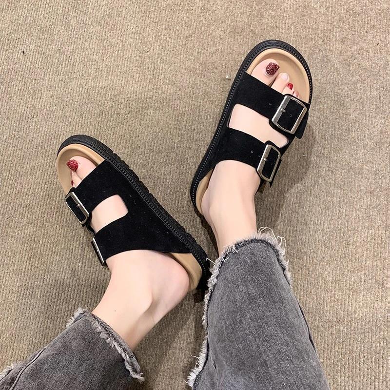 Сандалии женские с двойной пряжкой регулируемые полозья поддержка свода стопы модные летние прогулочные тапочки с открытым носком