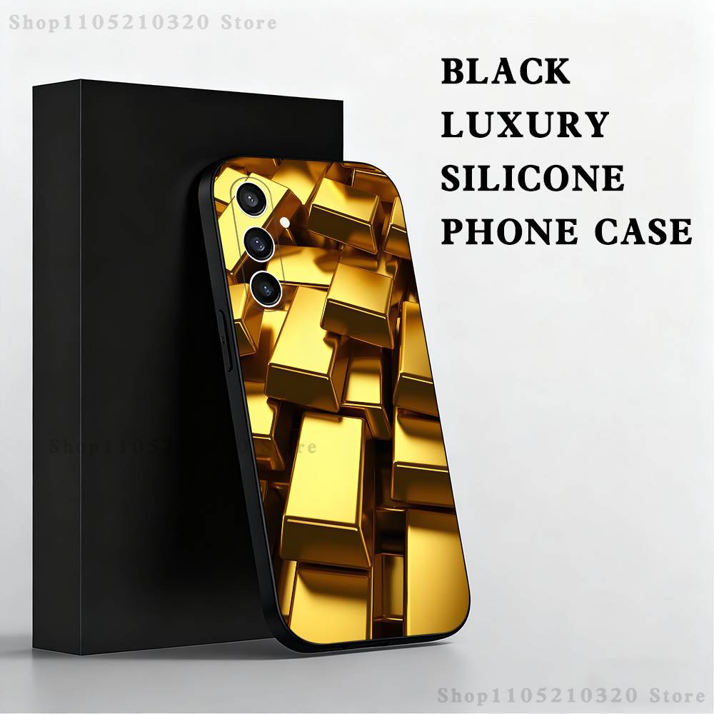 Wealth Art Dazzling Gold Phone Case For Samsung S25,S24,S21,S22,S23,S30,Ultra,S20,Plus,Fe,Lite,Note,10,9,5G Black Cover