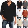 Men's Cotton And Hemp T-shirt Short Sleeved Men's Cotton And Hemp Casual Solid Color Breathable Personality V-neck 3/4 Sleeve Top