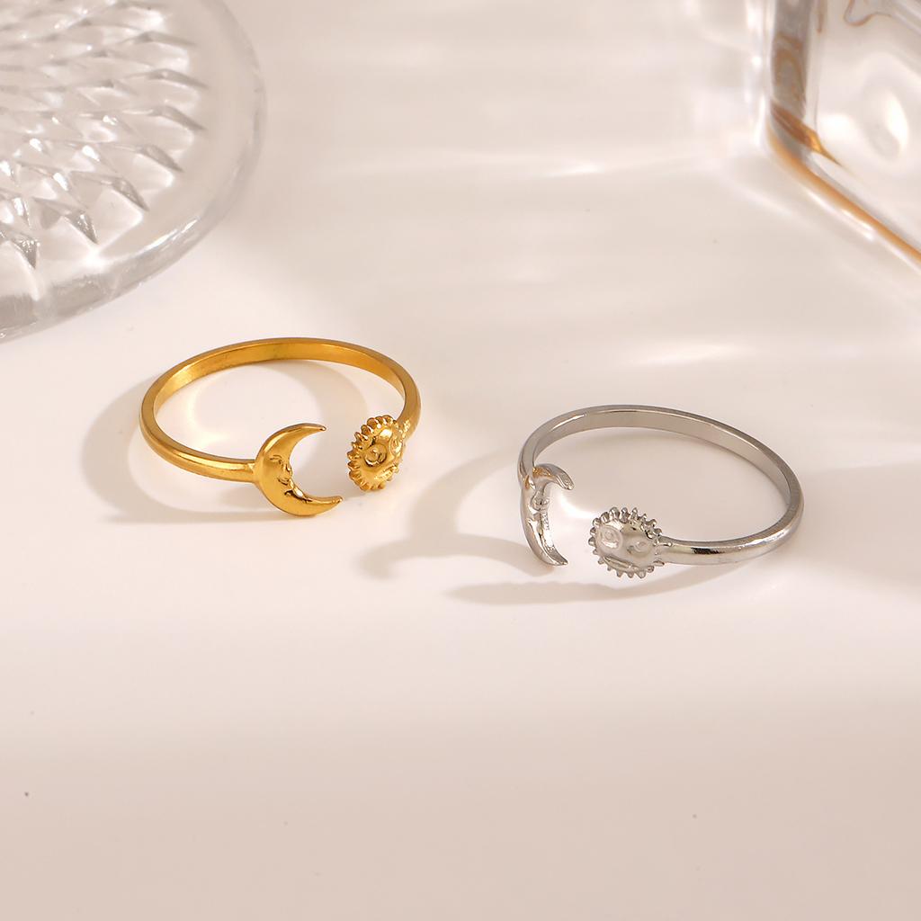 Exquisite Sun And Star Open Ring Unisex Wedding Zircon Stainless Steel Stackable Couple Rings Fashion Accessories