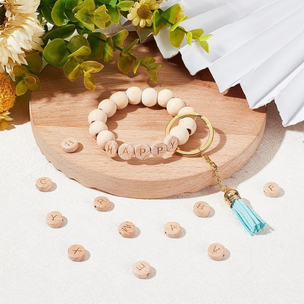 20/40/60 шт. 10 мм деревянные бусины с буквами круглые плоские бусины с буквами натуральные плоские деревянные бусины из бука с отверстием 1,6 мм сосновые бусины, изготовление украшений и поделок своими руками