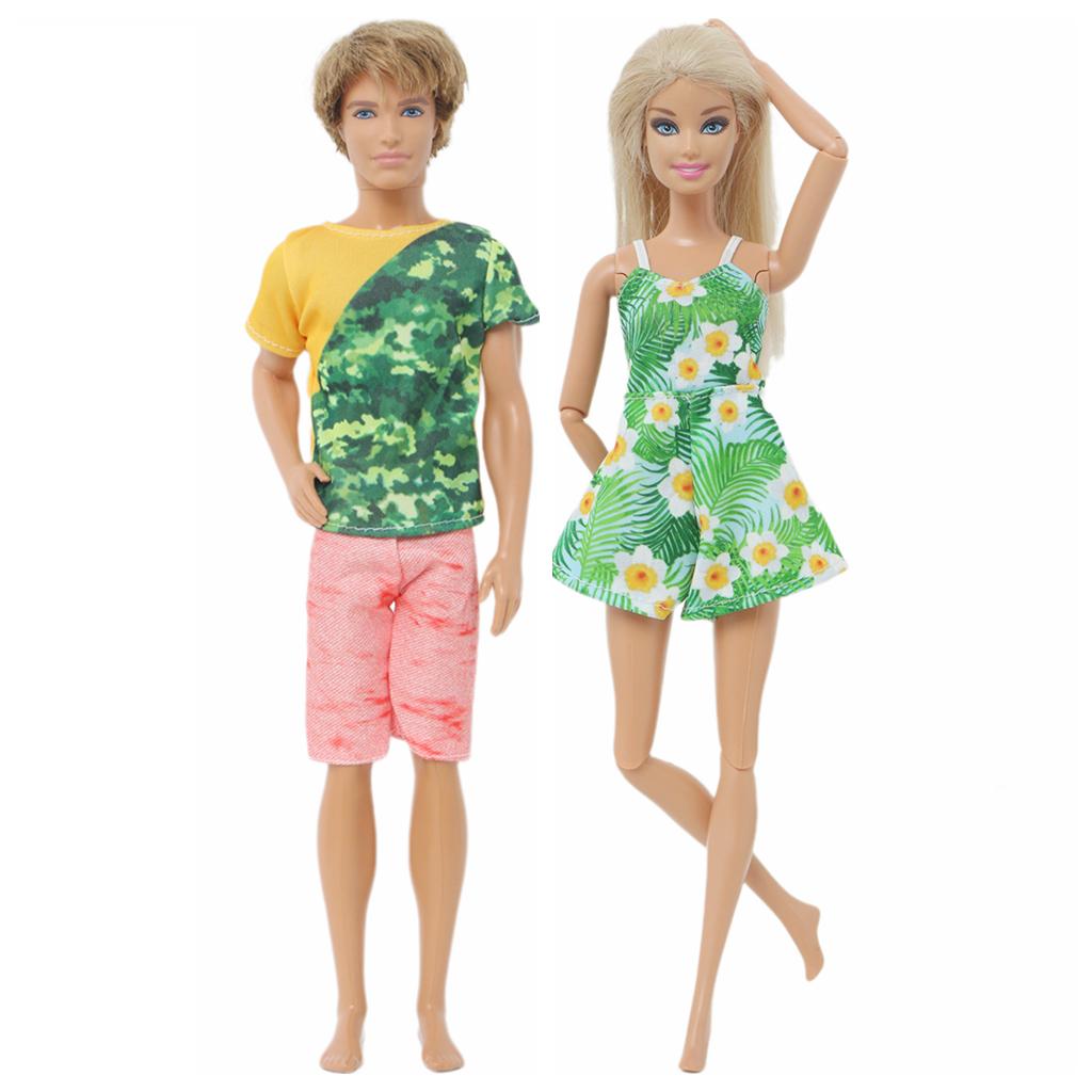 2 комплекта нарядов для пар Кена для кукол Барби, аксессуары для кукол, платье, костюм, футболка, шорты, 1/6, 30 см, кукольный домик(НЕТ КУКЛ)