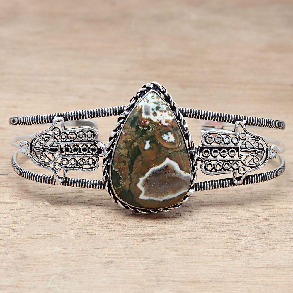 Rainforest Jasper Gemstone Handmade Jewelry Cuff Bracelets 7''Adjustable