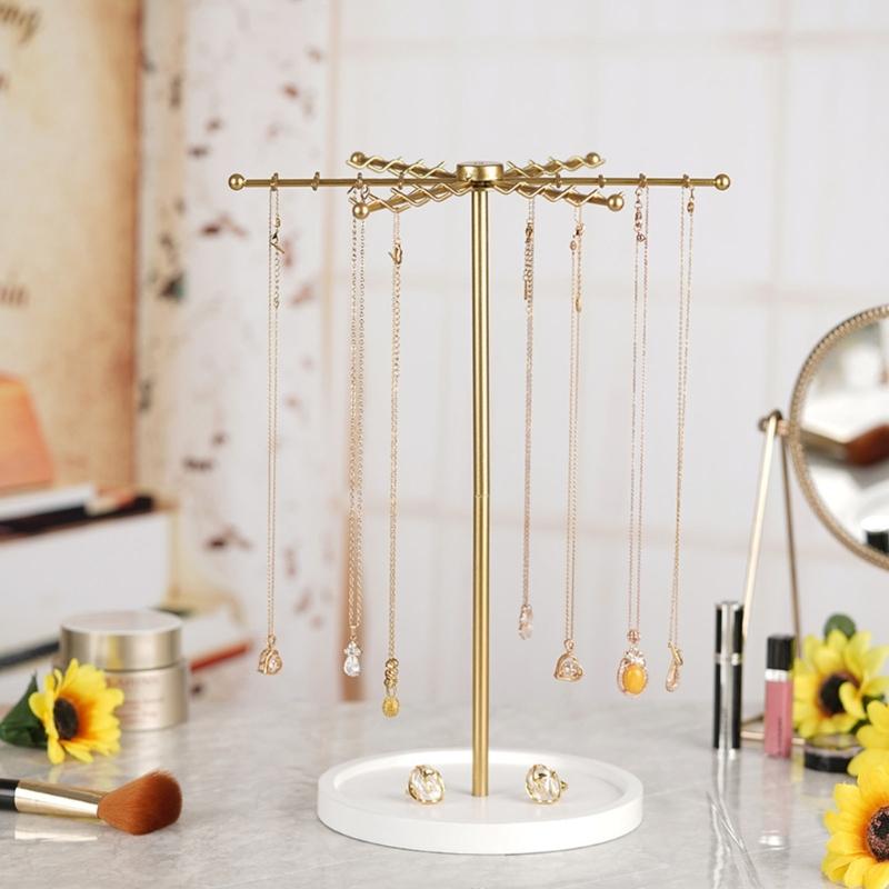 48 Hook Gold Metal Jewelry Holder With 360 Degree Rotation Large Capacity For Necklace Bracelet Storage Fashionable Gift