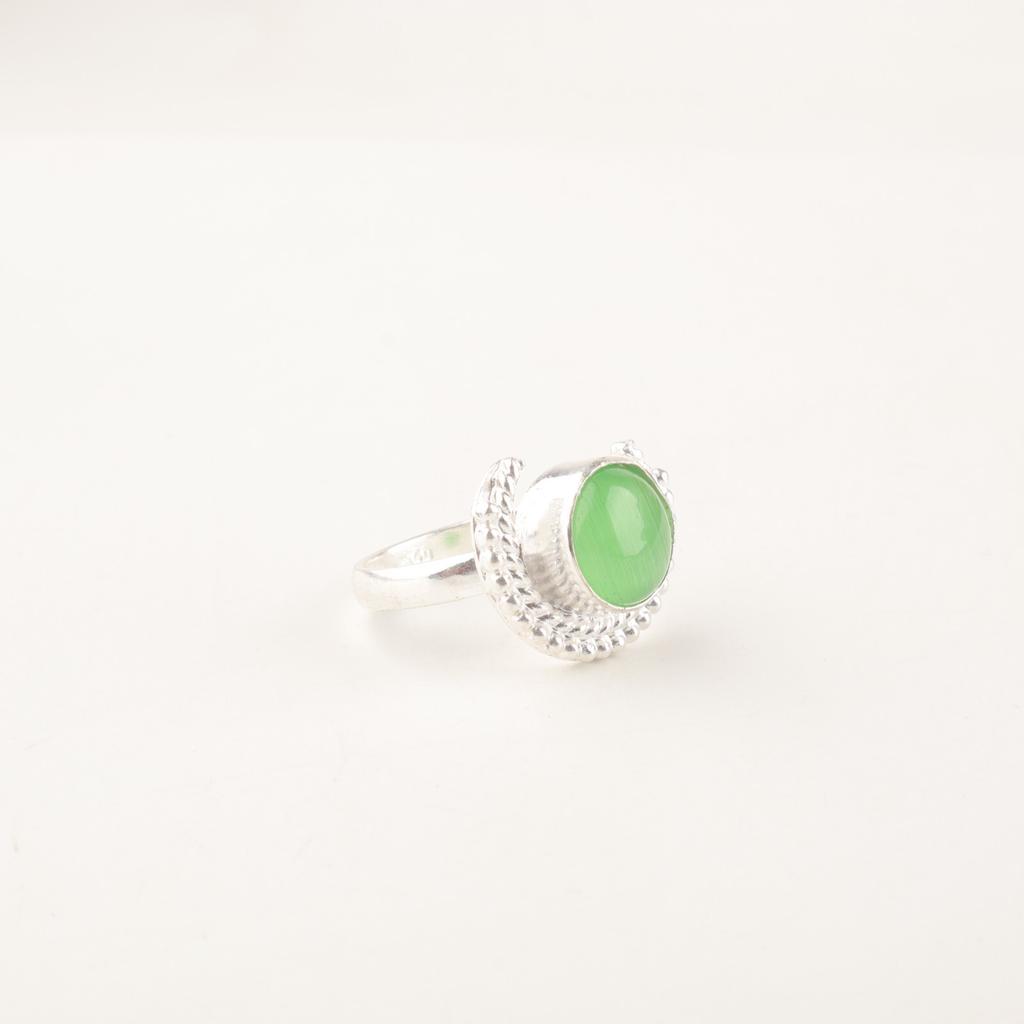 Green Cat's Eye Gemstone 925 Sterling Silver Handmade Jewelry Ring Bohemian Gift RR-48-40