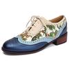 2025 Новый Дизайн Женские Туфли-Лодочки Круглый Носок Толстый Каблук 3.5см Шнуровка Комбинированный Цвет Цветок Большой Размер 41 42 43 Модная Обувь