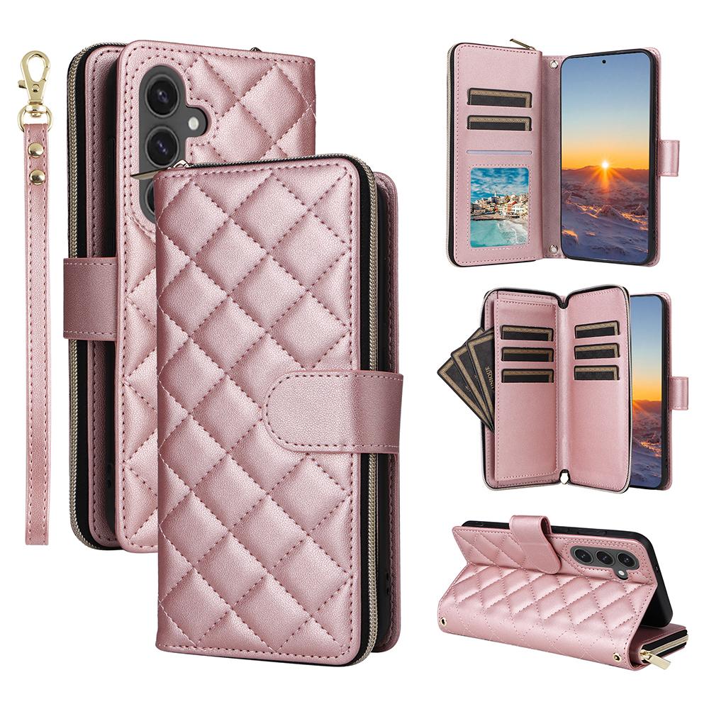 For Samsung Galaxy S25 FE Case Zipper Wallet Rhombus PU Leather Crossbody Phone Cover