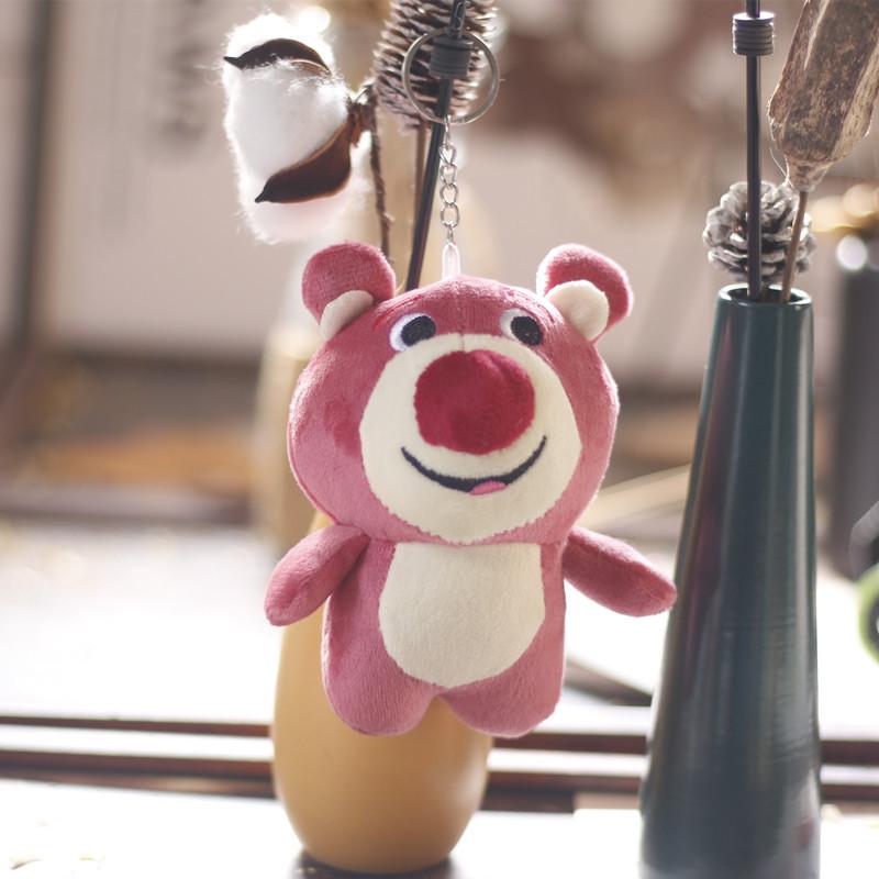 Ins Cute Pink Bear Pendant Plush Toy Doll Girl Heart Bear Bag Hanging Keychain Women