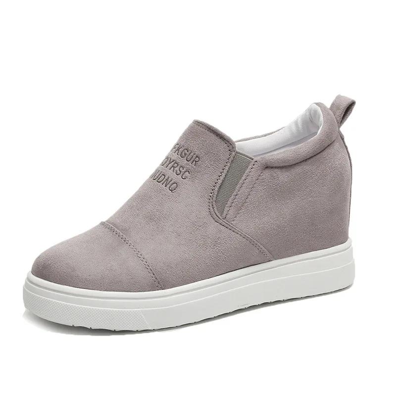 Женские ботильоны на танкетке, вулканизированная платформа, осенние женские туфли на высоком каблуке, увеличивающие рост, женская мода, повседневная обувь больших размеров741