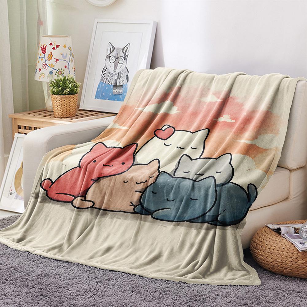 Фланелевое одеяло с принтом "Сложенные коты", Высокое качество, Комфортное для всех сезонов, Декор для дома, Тепло и уют