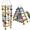 Wooden Parrot Hanging Rainbow Hammock Training Ladder Toys With Bells Bird Cage Pet Accessories For Large Small Birds
