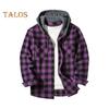 Fall Spring Men Shirt Hooded Drawstring Long Sleeves Color Matching Plaid Print Single-breasted Daily Wear School Home Shirt Coat