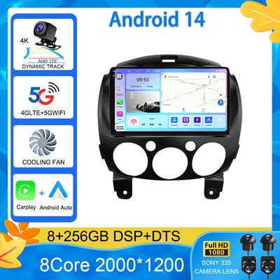 Android 14 для MAZDA 2 Mazda2 2007 2008 2009 2010 - 2014 Автомобильный радиоприемник Стереоплеер Поддержка планшета WiFi GPS Навигация 360 камера