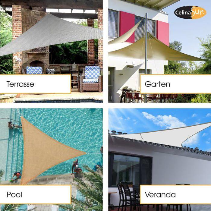 Voile d'ombrage triangulaire 4 x 4 x 5,7 m beige - HDPE 100%, anti-déchirure, protection UV ~85%