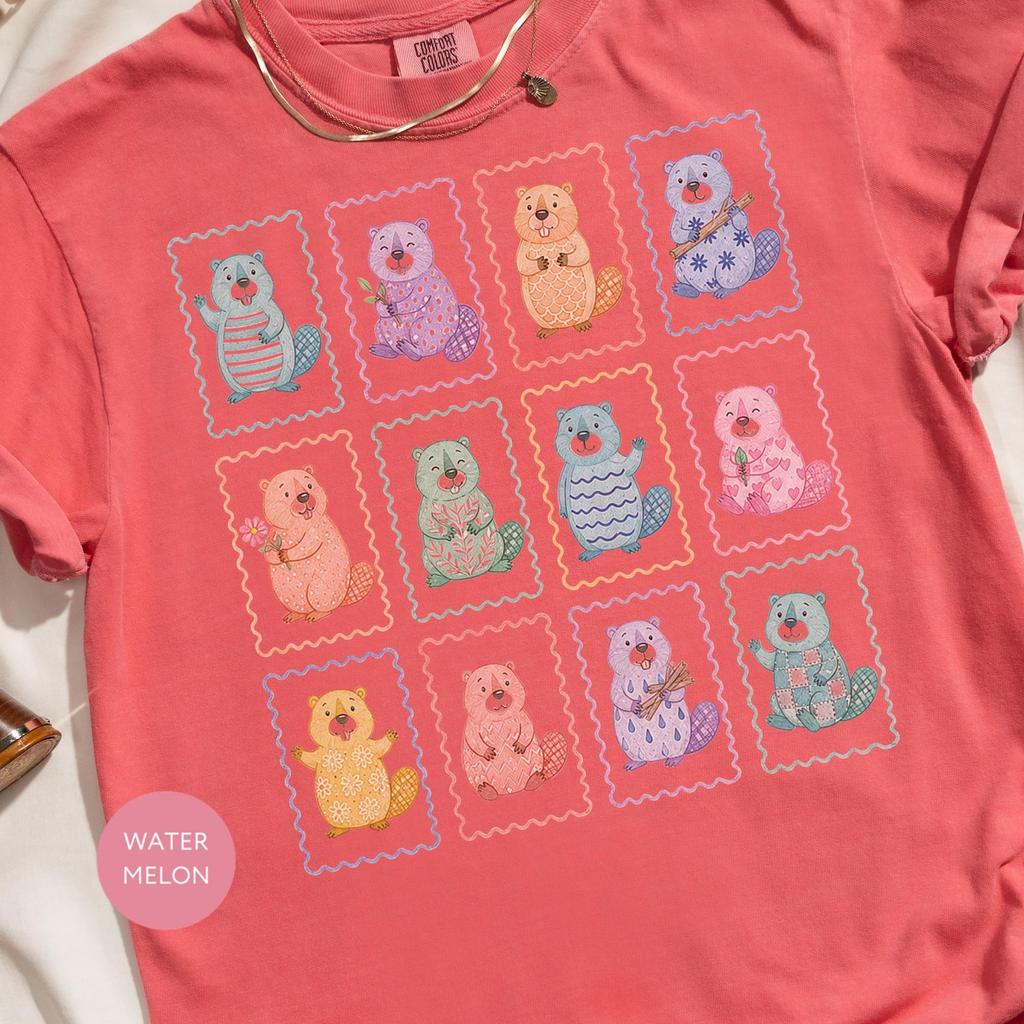 Beaver Shirt, Colorful Cartoon Graphic Tee for Nature Lovers