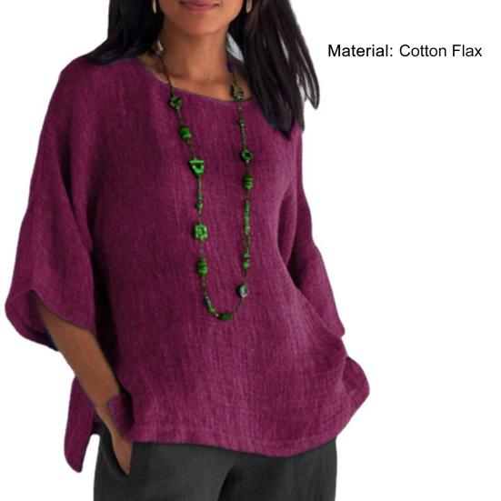 Women Blouse Solid Color Side Split Summer Crew Neck Loose-fitting Shirt Streetwear