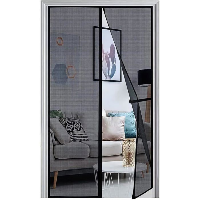 Moustiquaire de Porte Magnétique 120x220 cm - Noir, Maille Fibres de Verre, 19 Aimants, Anti-moustiques