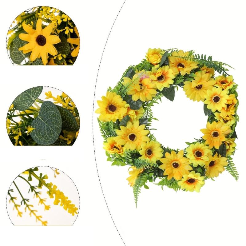 Artificial Sunflowers Wreath for Front Door Farmhouses Wedding Holiday Decorations, Front Door Wreath Spring Wreath